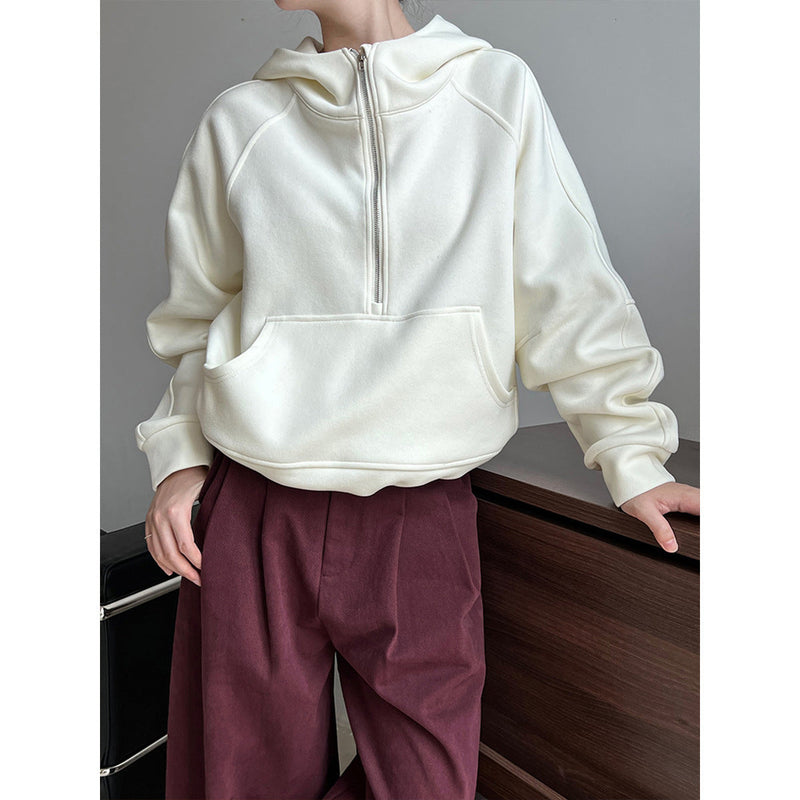 Idle Half Zipper Hooded Sweatshirt for Autumn Design Blouse Coat