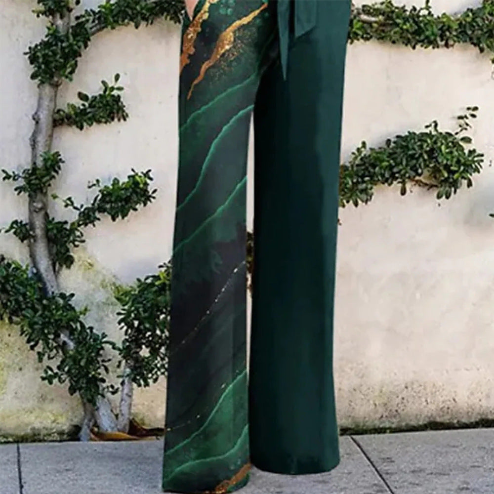 Autumn Winter Clothing Printed Long Sleeve Collared Loose Jumpsuit