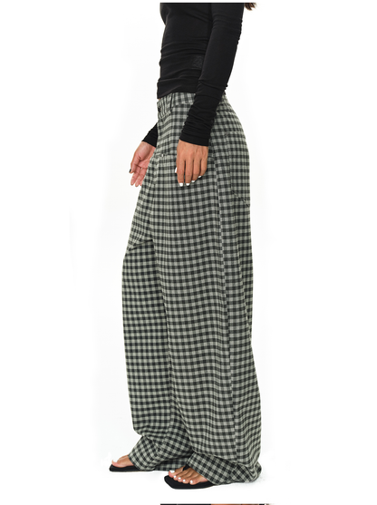 Grey and Black Checkered Loose Pants