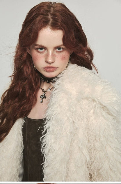 Fluffy Long Lapel Color Versatile Eco-fur Coat