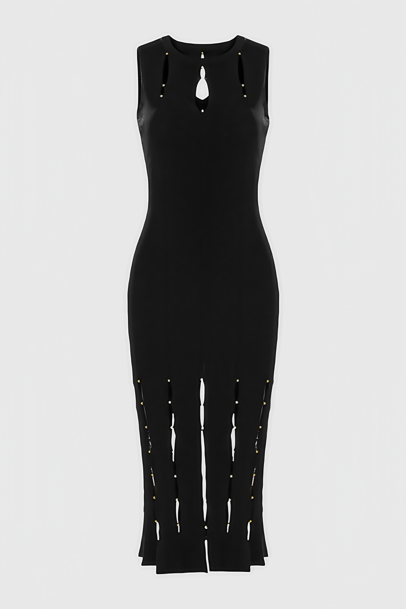 Breclk Beaded Openwork Sleeveless Midi Dress