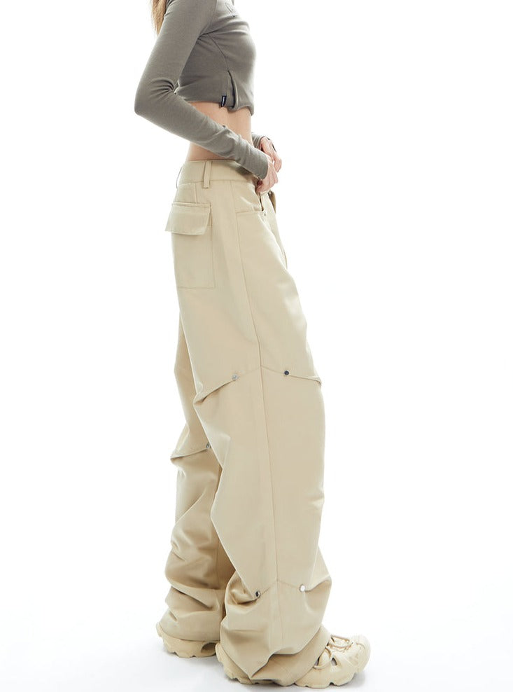 Charcoal Cargo-style Wide-leg Pants