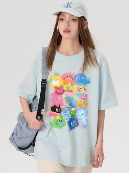 T-shirt With Gradient Cartoon Print