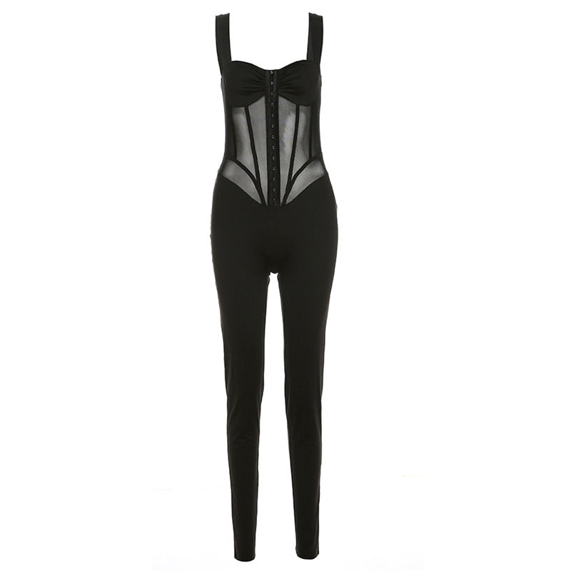 Spring Clothes Suspenders Low Cut See Through Slim Slimming Jumpsuit