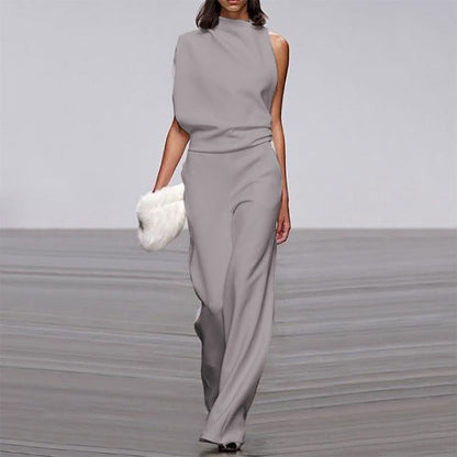 Pants Color One Shoulder Pile Collar Jumpsuit Popular Dress Trousers