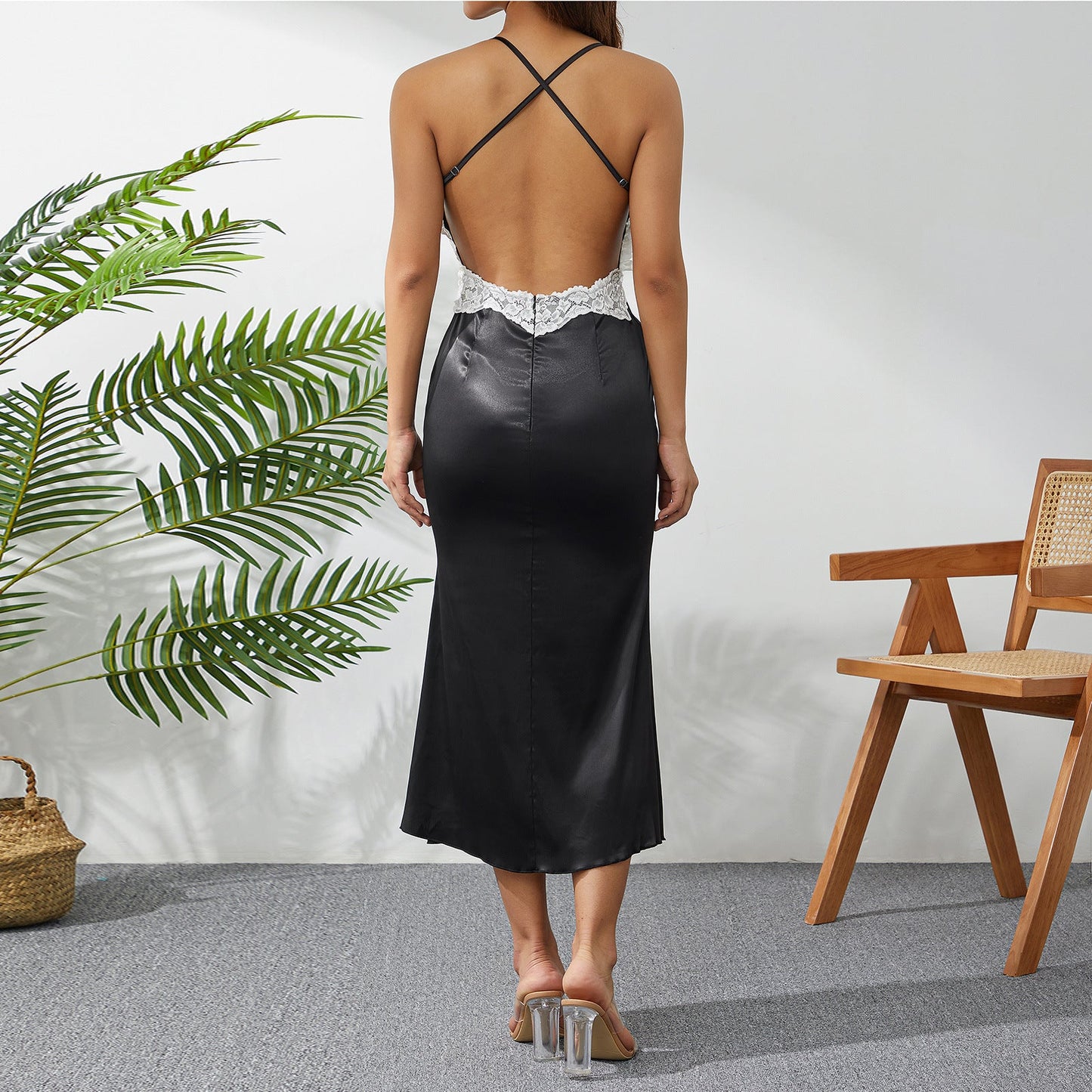 Clothing Slim Fit Evening Dress Maxi Dress Lace Lace Backless Strap Dress