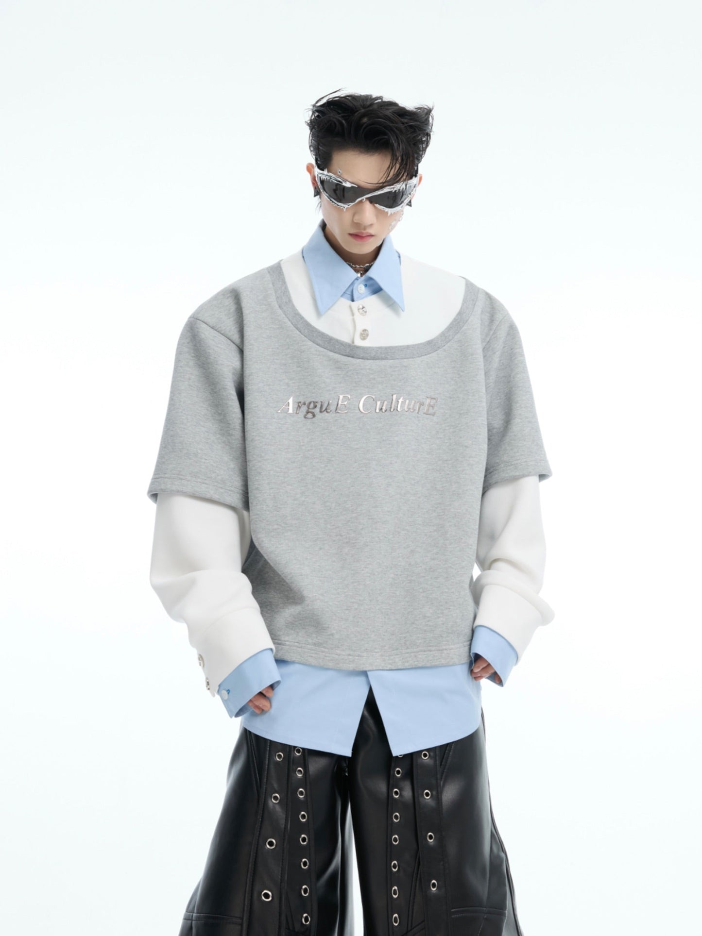 Layered Collar Sweatshirt Blue Shirt
