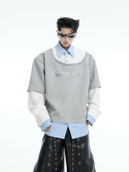 Layered Collar Sweatshirt Blue Shirt
