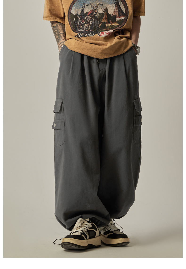 Gray Wide Cargo Combat Pants