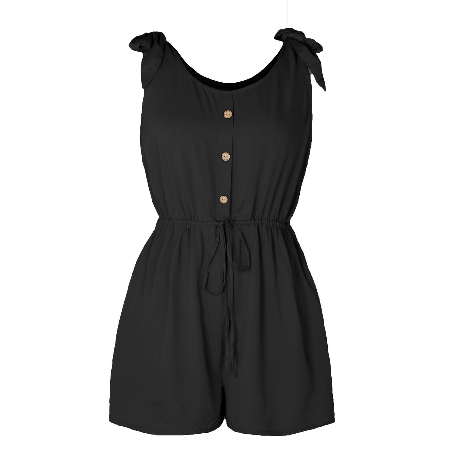 Coconut Buckle Sleeveless Jumpsuit Lace Up Color Elastic Waist Suspenders Loose Bodysuit