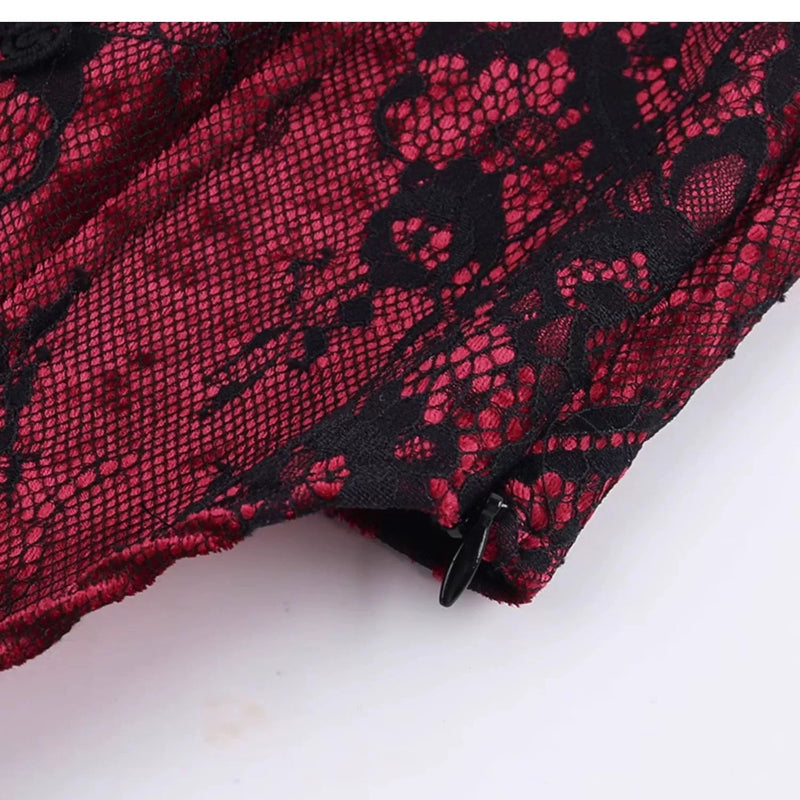 Wannathis Gothic Velvet Ensemble - Off-shoulder Lace Bodysuit With Mermaid Maxi Skirt