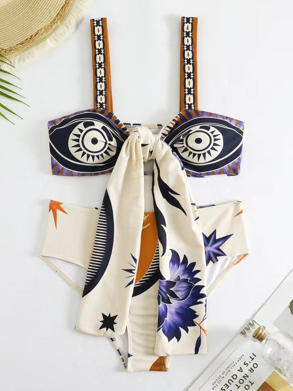 Print Lace Up Bikini & Short Swimsuit Set With Skirt
