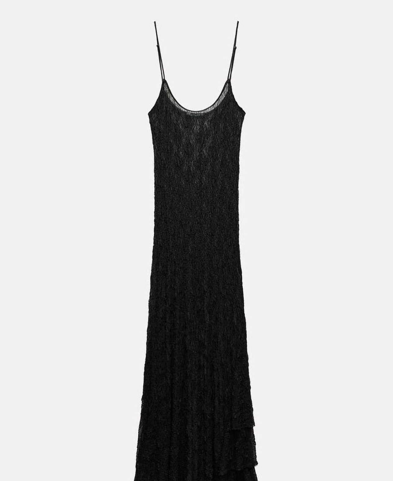 Lace See Through Layered Thin Shoulder Strap Maxi Dress