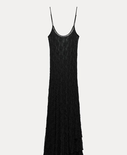 Lace See Through Layered Thin Shoulder Strap Maxi Dress