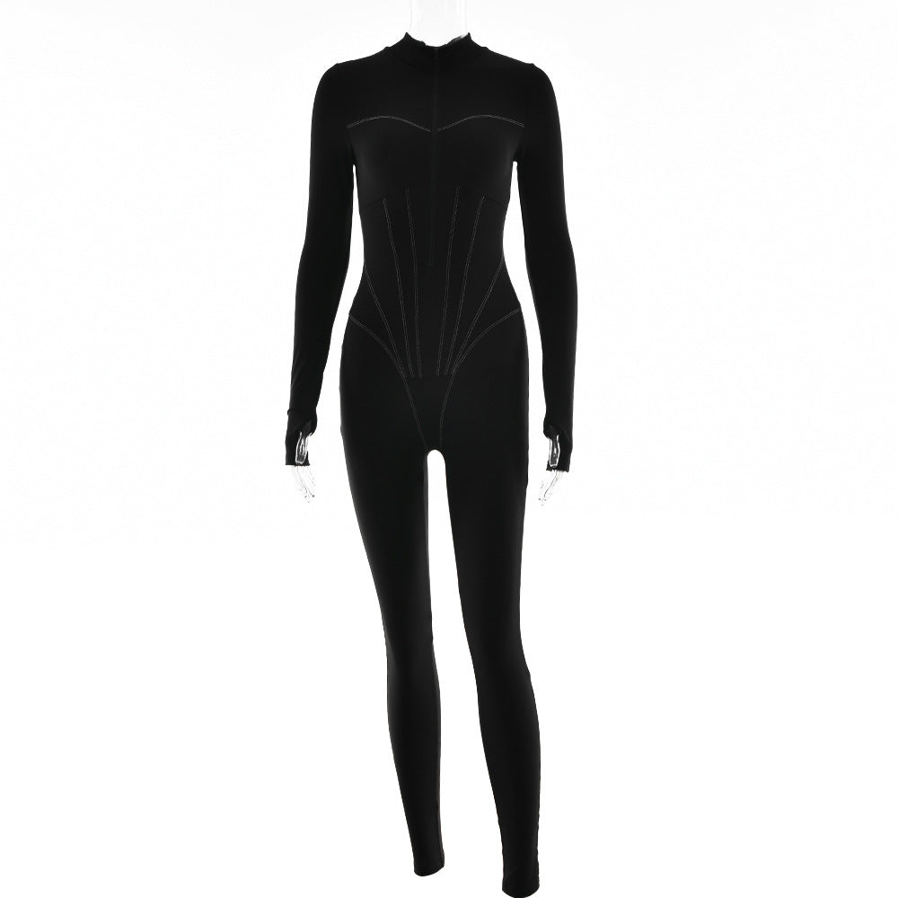 Clothing Tight Zipper Jumpsuit Autumn Long Sleeve Round Neck Leggings