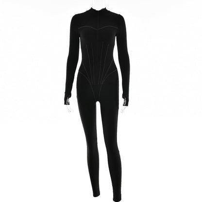 Clothing Tight Zipper Jumpsuit Autumn Long Sleeve Round Neck Leggings