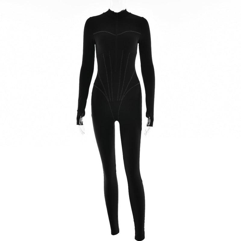 Clothing Tight Zipper Jumpsuit Autumn Long Sleeve Round Neck Leggings