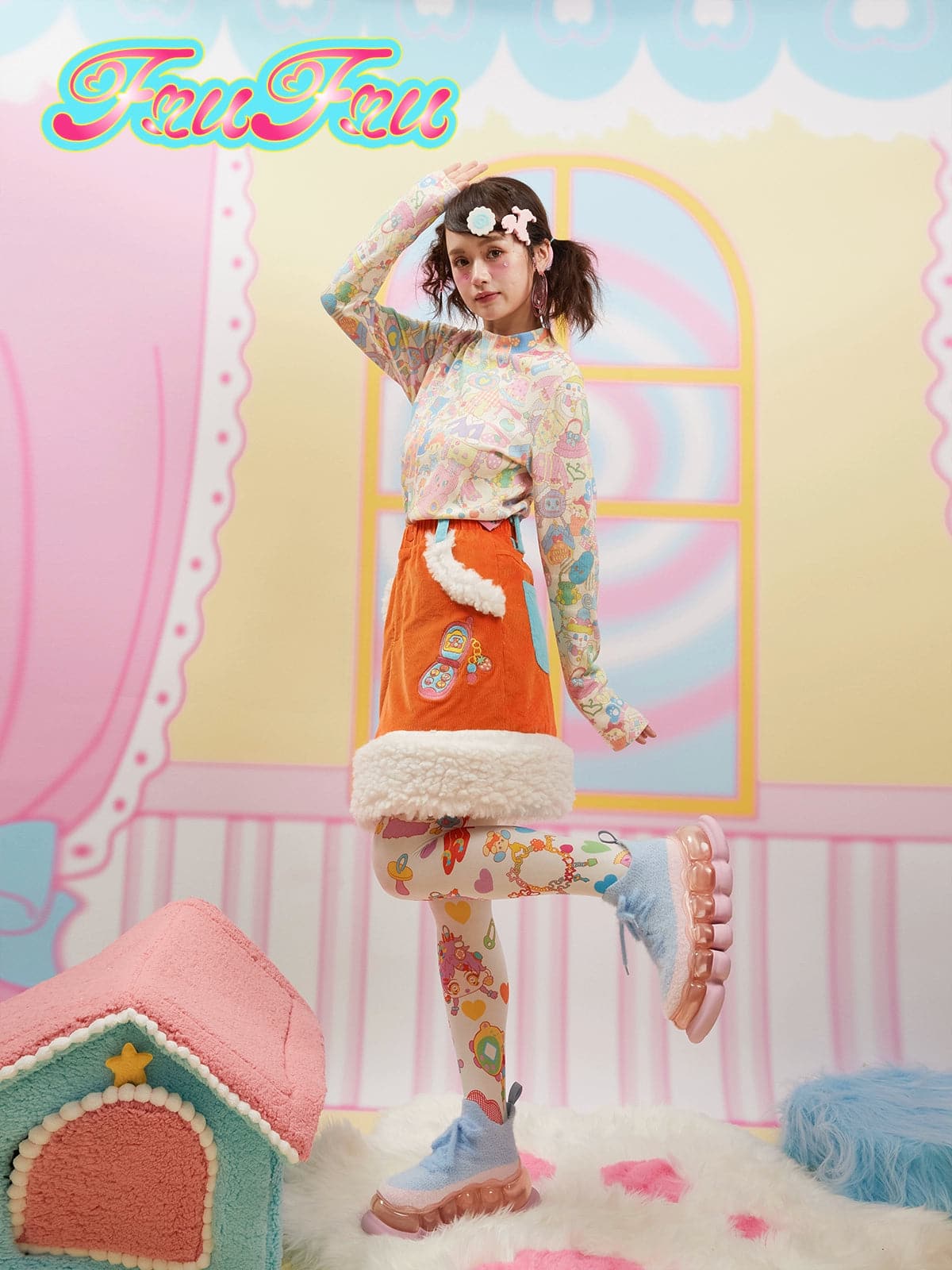 Corduroy Plush Patchwork Thick Short Skirt