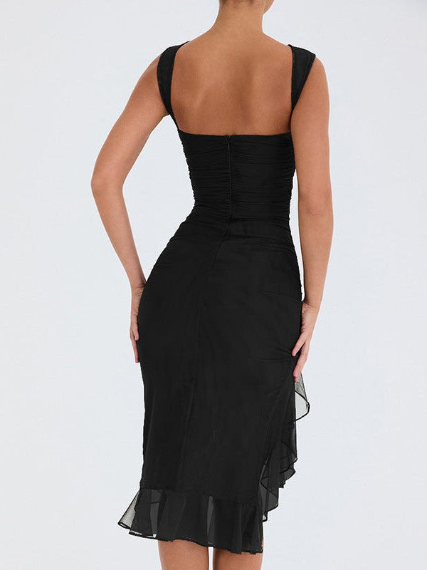 Round Neck Sleeveless Backless Pleated Midi Dress