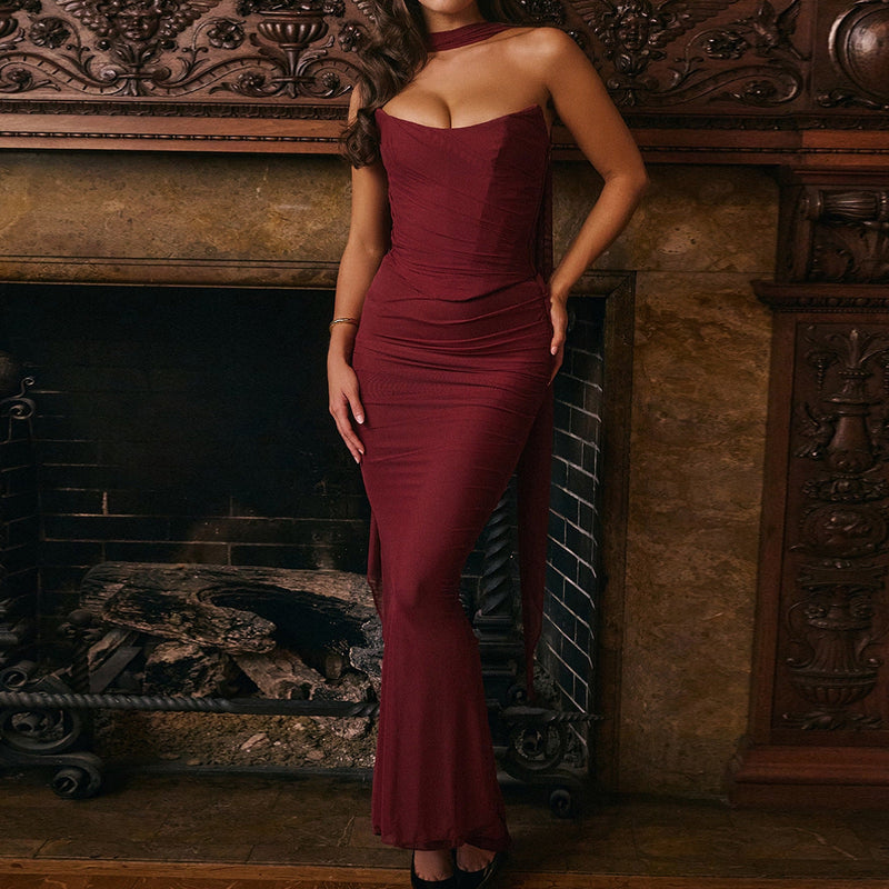 Dress Boning Corset Tube Top Skinny Sheath Skirt Long Skirt Set Autumn Two-piece Set High Grade With Scarf
