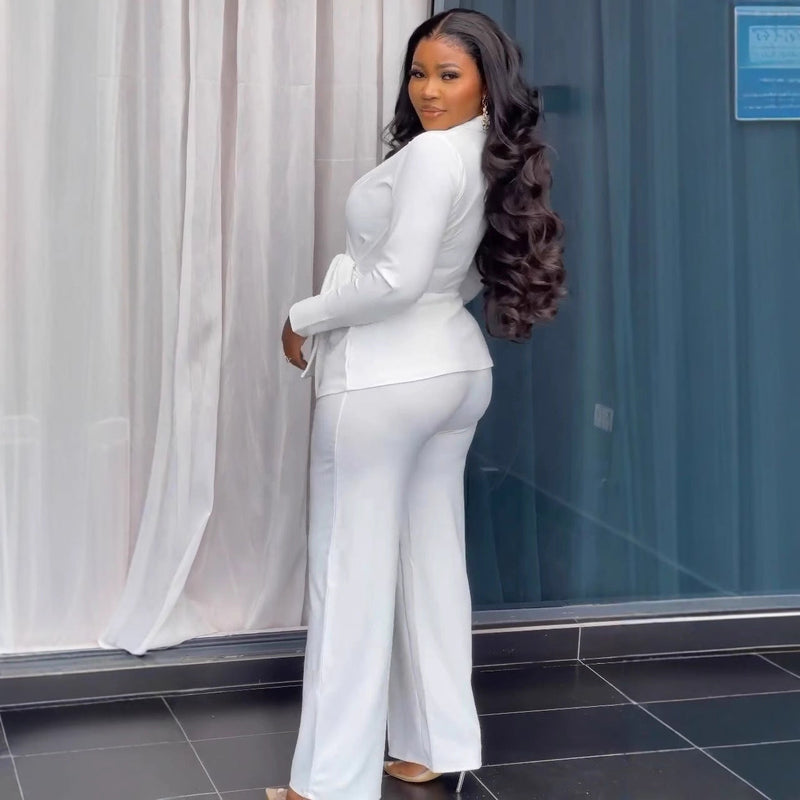 Lace Up Wide Leg Pants Two Piece Set