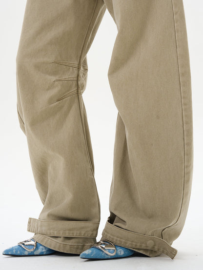 Khaki High-waist Wide-leg Canvas Pants