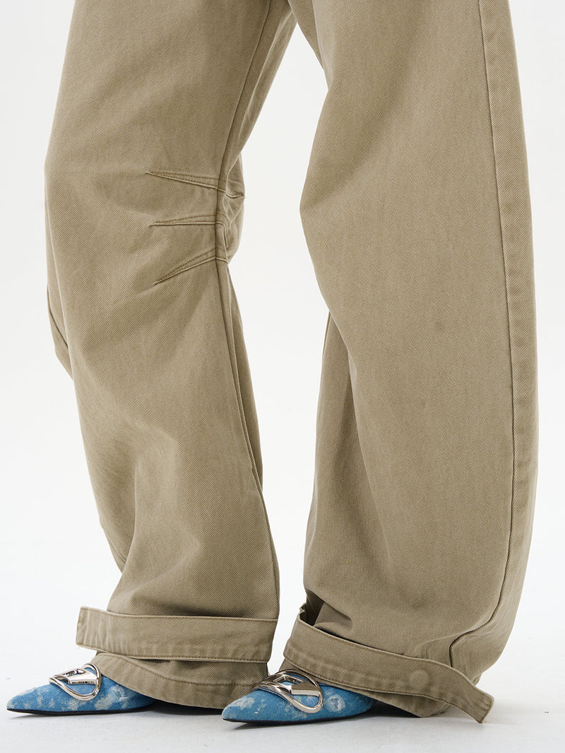 Khaki High-waist Wide-leg Canvas Pants
