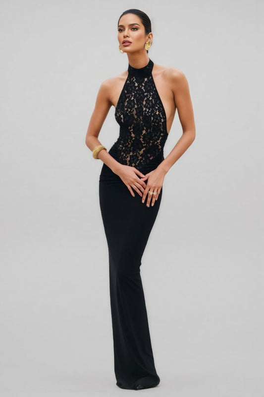 Beli Black Lace Slim Maxi Dress