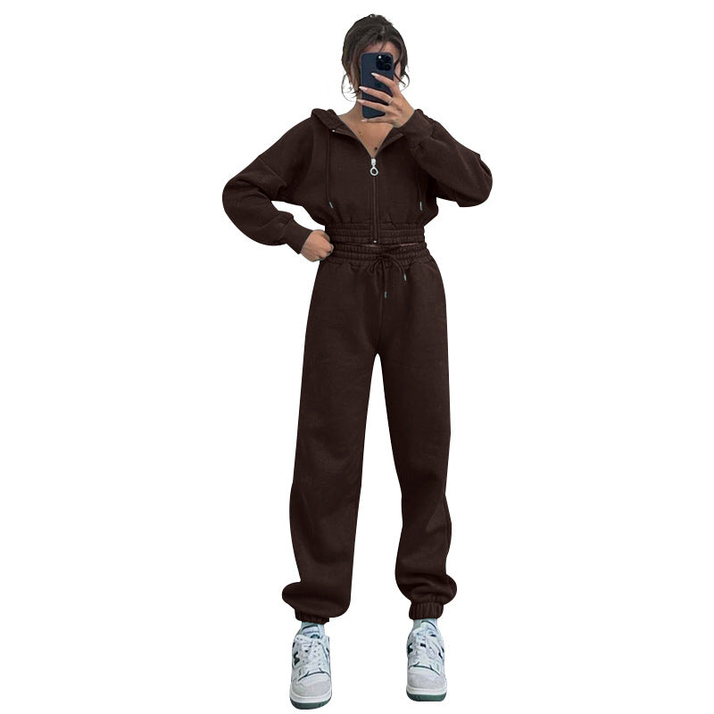 Autumn Winter Hooded Zipper Waist Tight Sweaters Clothing Exercise Suit