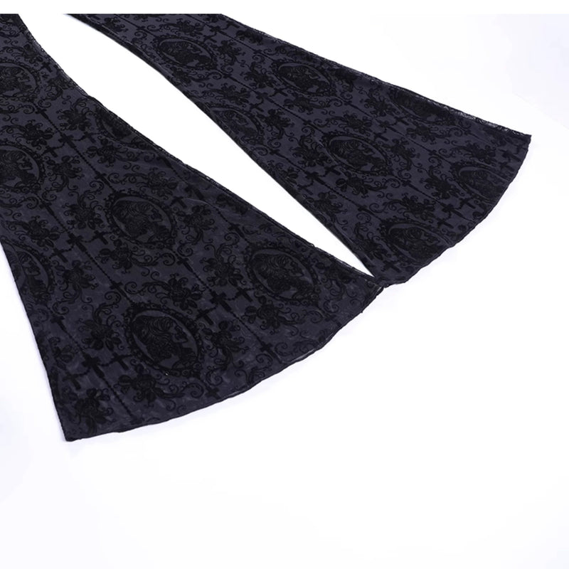 Wannathis Gothic Lace Ensemble - Black Sheer Flared Pants, Brocade Camisole, and Bell Sleeve Bolero