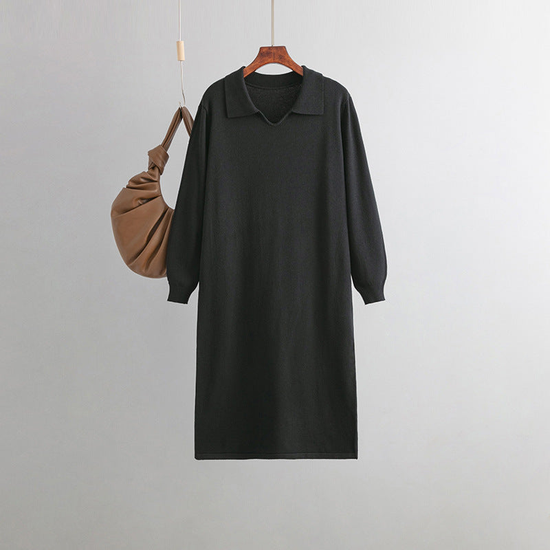 Clothing V Neck Loose Color Idle Overknee Sweater Dress Autumn Winter Dress
