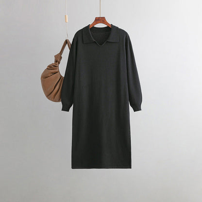 Clothing V Neck Loose Color Idle Overknee Sweater Dress Autumn Winter Dress
