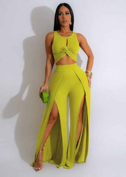 Wear Suit Split Vest Wide Leg Pants Two Piece Set