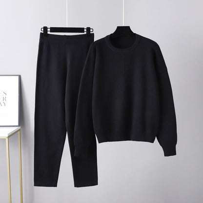 Autumn Winter Loose Sweater Two Piece Set Color Knitting Suit