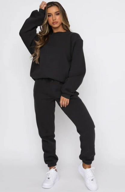 Autumn Winter Color Round Neck Pullover Long Sleeve Sweater Suit