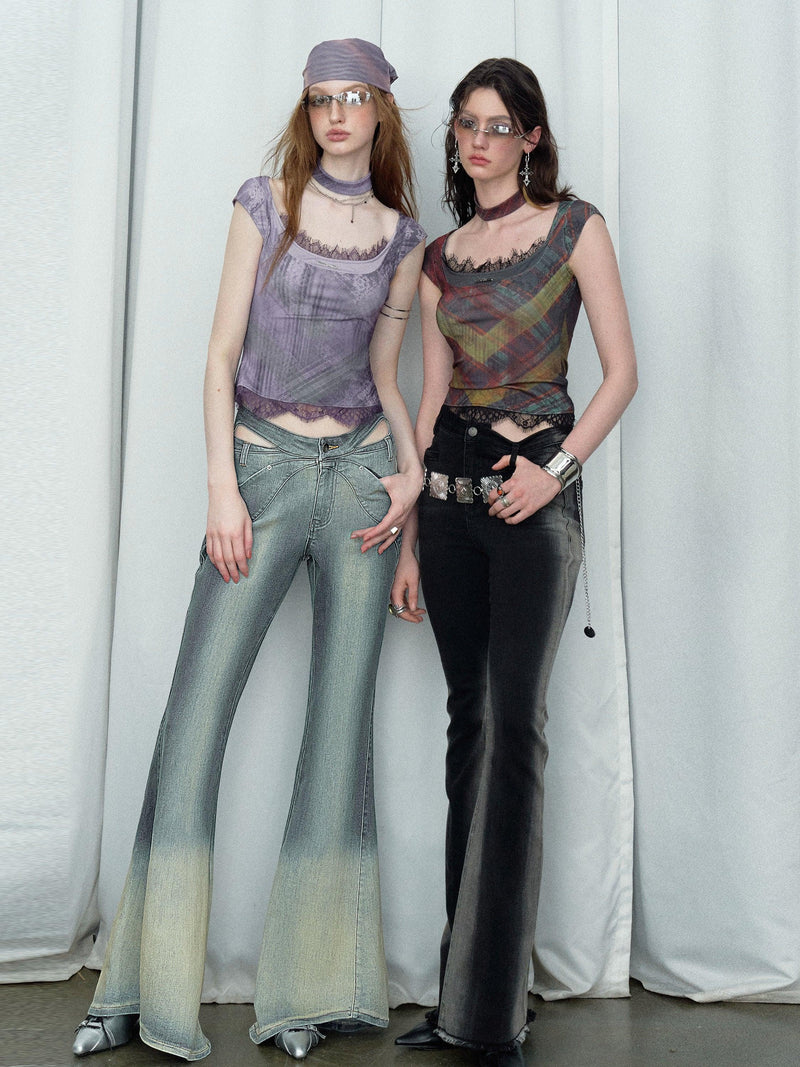 Of Akiva -inspired Plaid Camisole Top - Sleeveless Scoop Neck Blouse With Lace Trim and Matching Choker