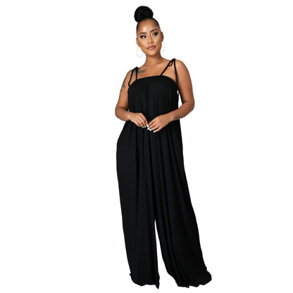 Color Summer Sleeveless Waist Wrapped Chest Loose Wide Leg Jumpsuit
