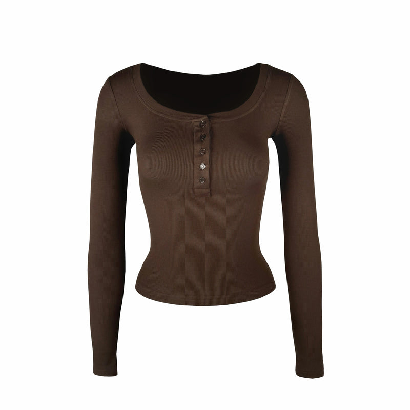 U-neck Slim-fit Long-sleeve T-shirt