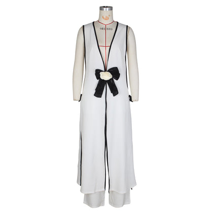 Camellia Bow Sleeveless Long Vest Wide Leg Pants Set