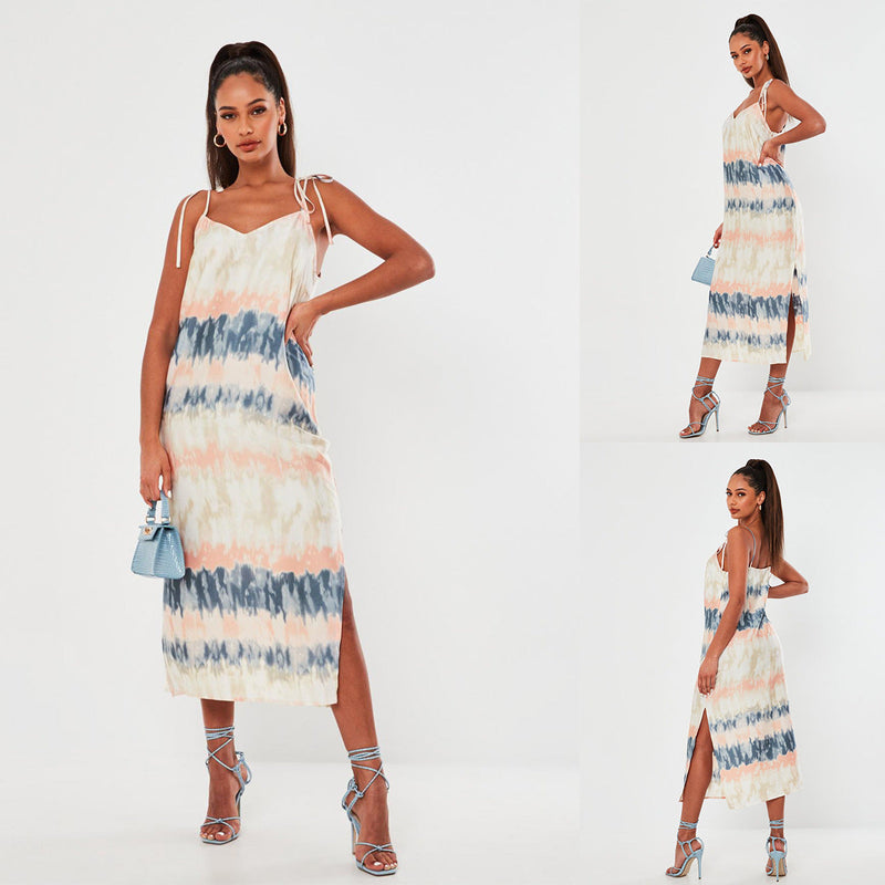 Clothing Suspender Split Tie-dyed Printed Maxi Dress