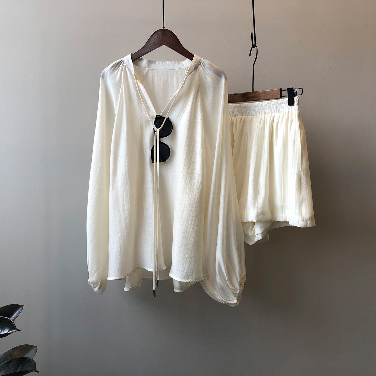 Summer Long Sleeve Shirt Wide Leg Shorts