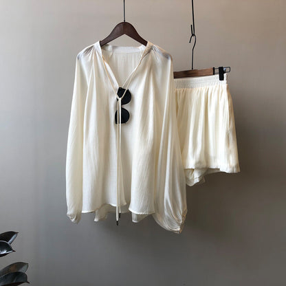 Summer Long Sleeve Shirt Wide Leg Shorts