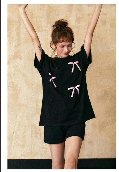 Ezek Neplaura Bow Print Oversized T-shirt - Graphic Tee