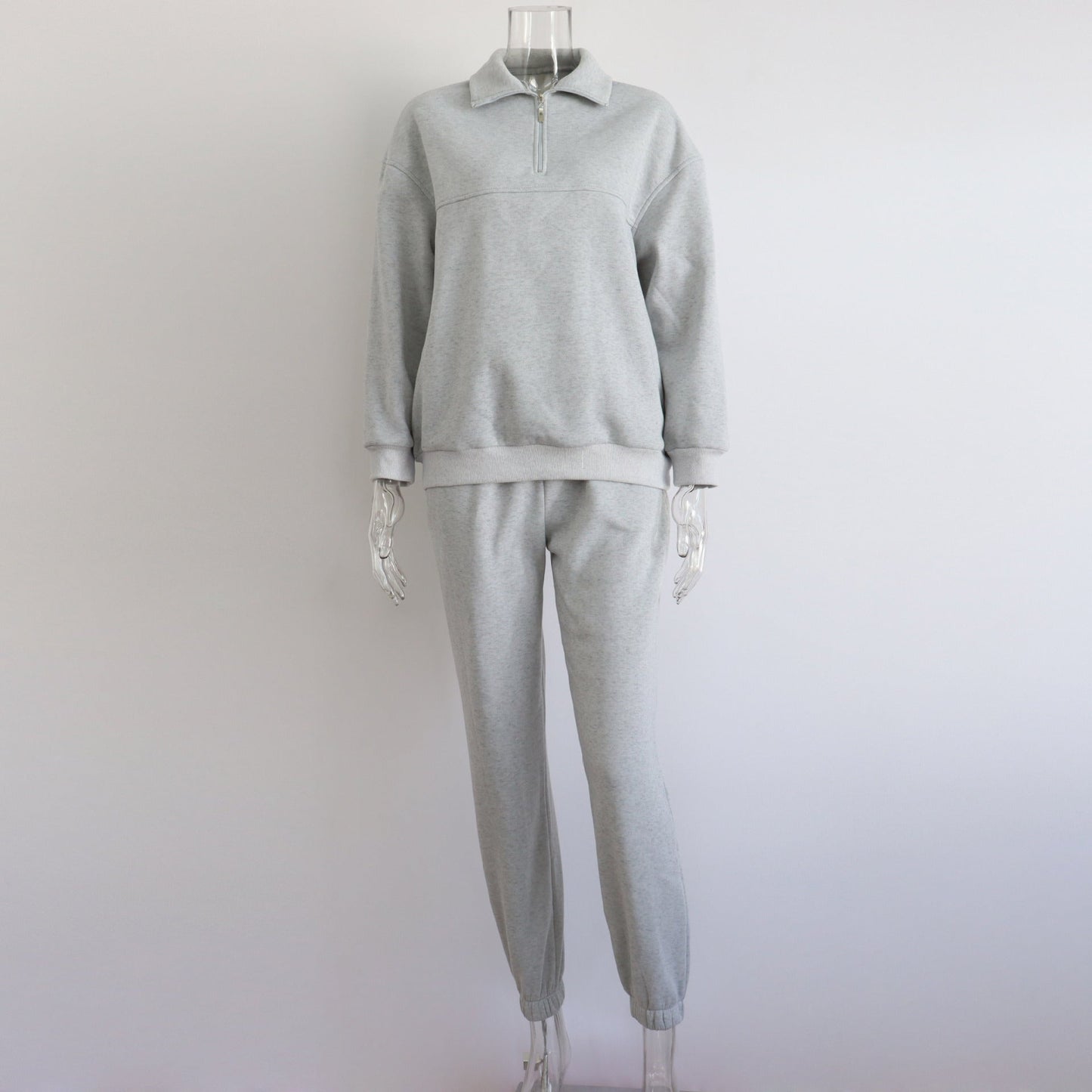 Long Sleeved Zipped Stand Collar Sweater Suit Autumn Winter Comfort Loose Sports Sweater Two Piece Set