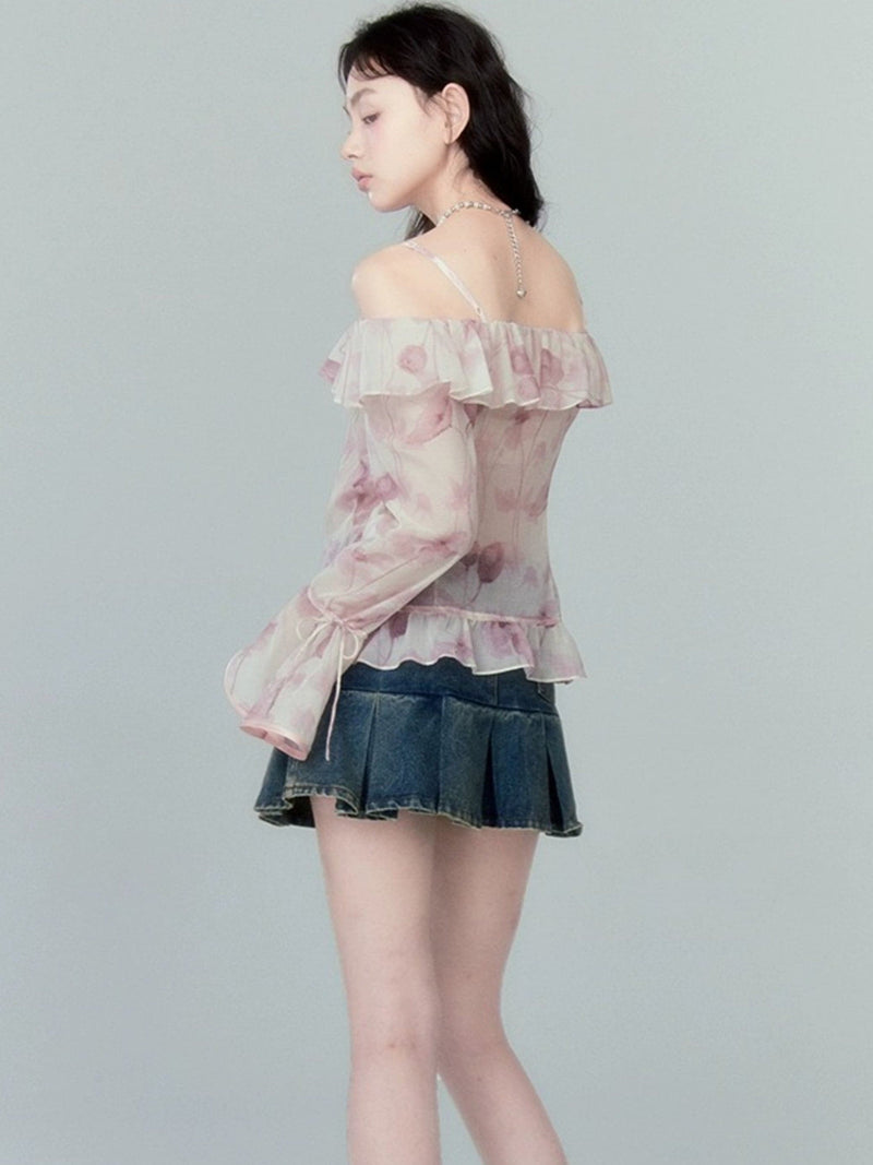 High Waist Pleated Skirt With Lace-up Detail