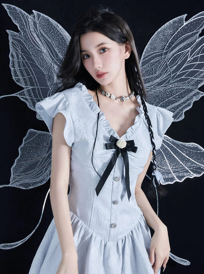 Sweet Lolita Flutter Sleeve Mini Dress With Bow Detail