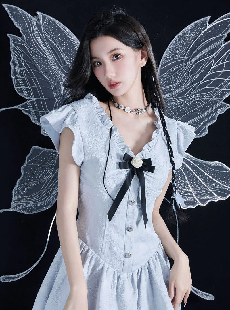 Sweet Lolita Flutter Sleeve Mini Dress With Bow Detail