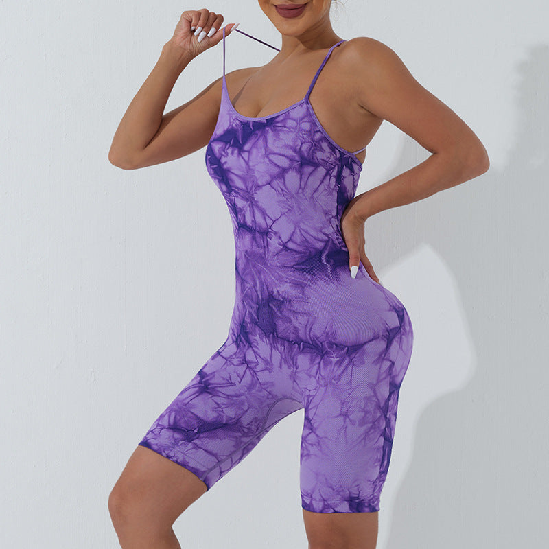 Seamless Yoga Clothes Tie Dyed Jumpsuit Cross Sling Sports Fitness Jumpsuit for