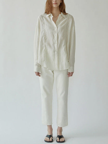 Linen Openwork Embroidered Loose Blouse