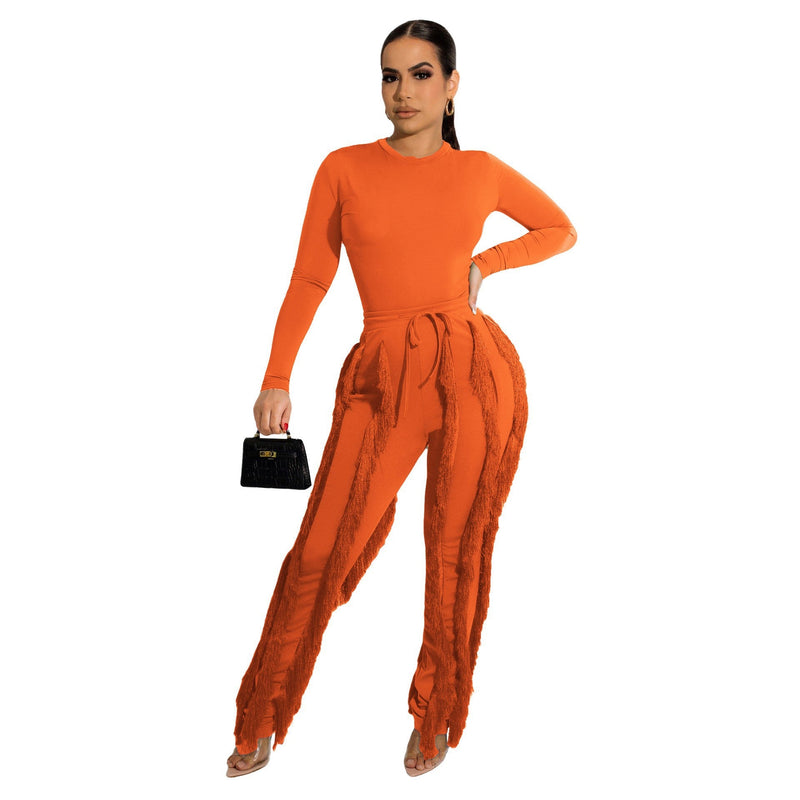 Clothing Suit Tassel Lace Jumpsuit Two Piece Set Color Sports Autumn Winter